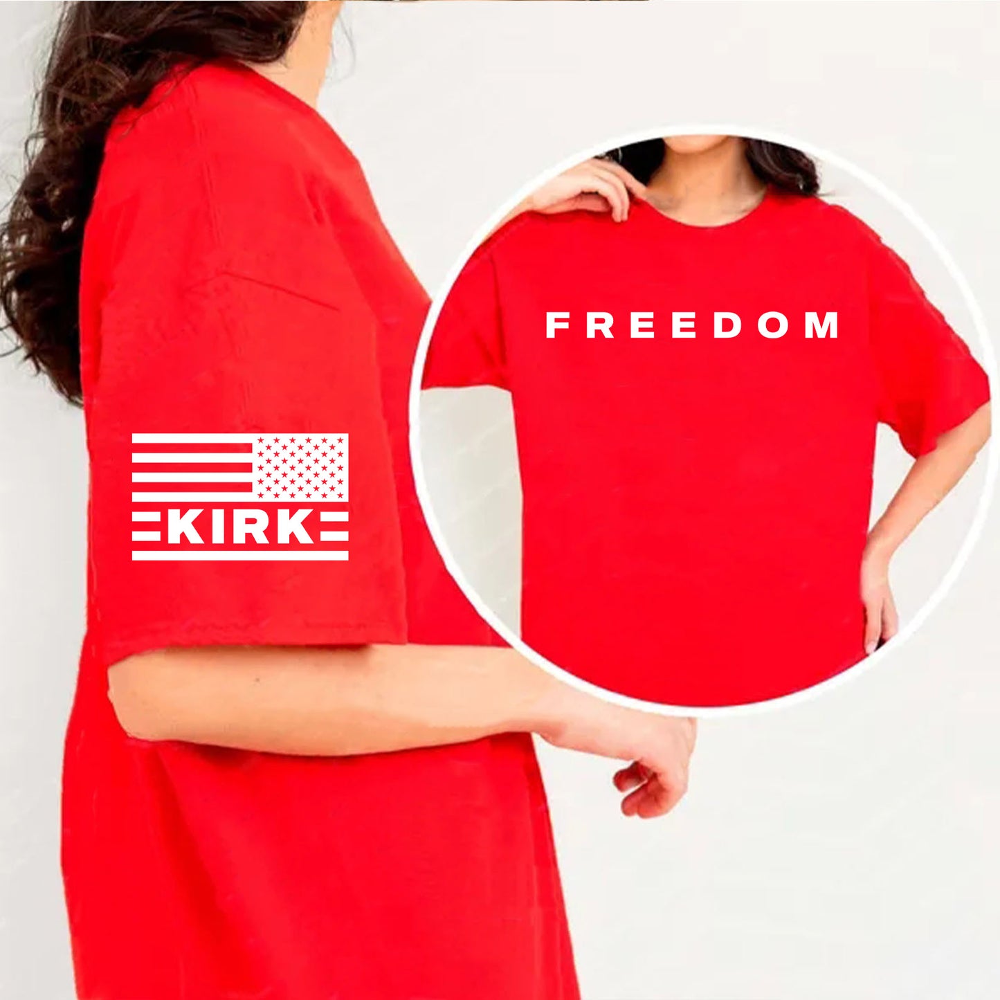 Red Charlie Kirk FREEDOM Shirt | Charlie Kirk Motivational Speech Red Shirt | We Wear Red Charlie Kirk Birthday October 14 | Red Freedom Sleeve Right Shirt 683074