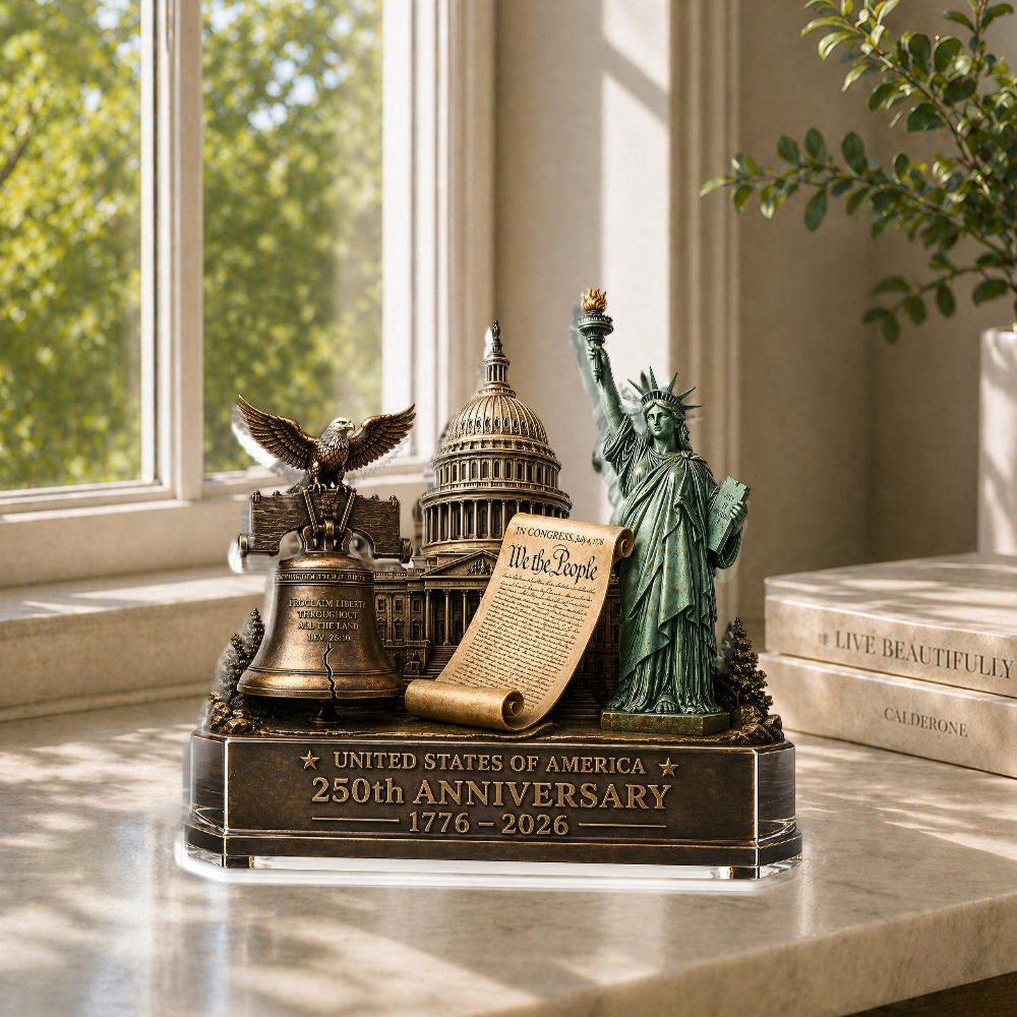USA 250th Anniversary Acrylic Block Plaque | Liberty Statue Capitol Bell Plaque | Patriotic Acrylic Block 685051