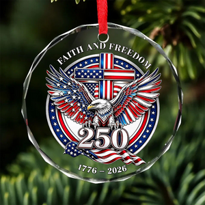 USA 250th Anniversary Glass Ornament, Patriotic Faith And Freedom Christmas Ornament 686215