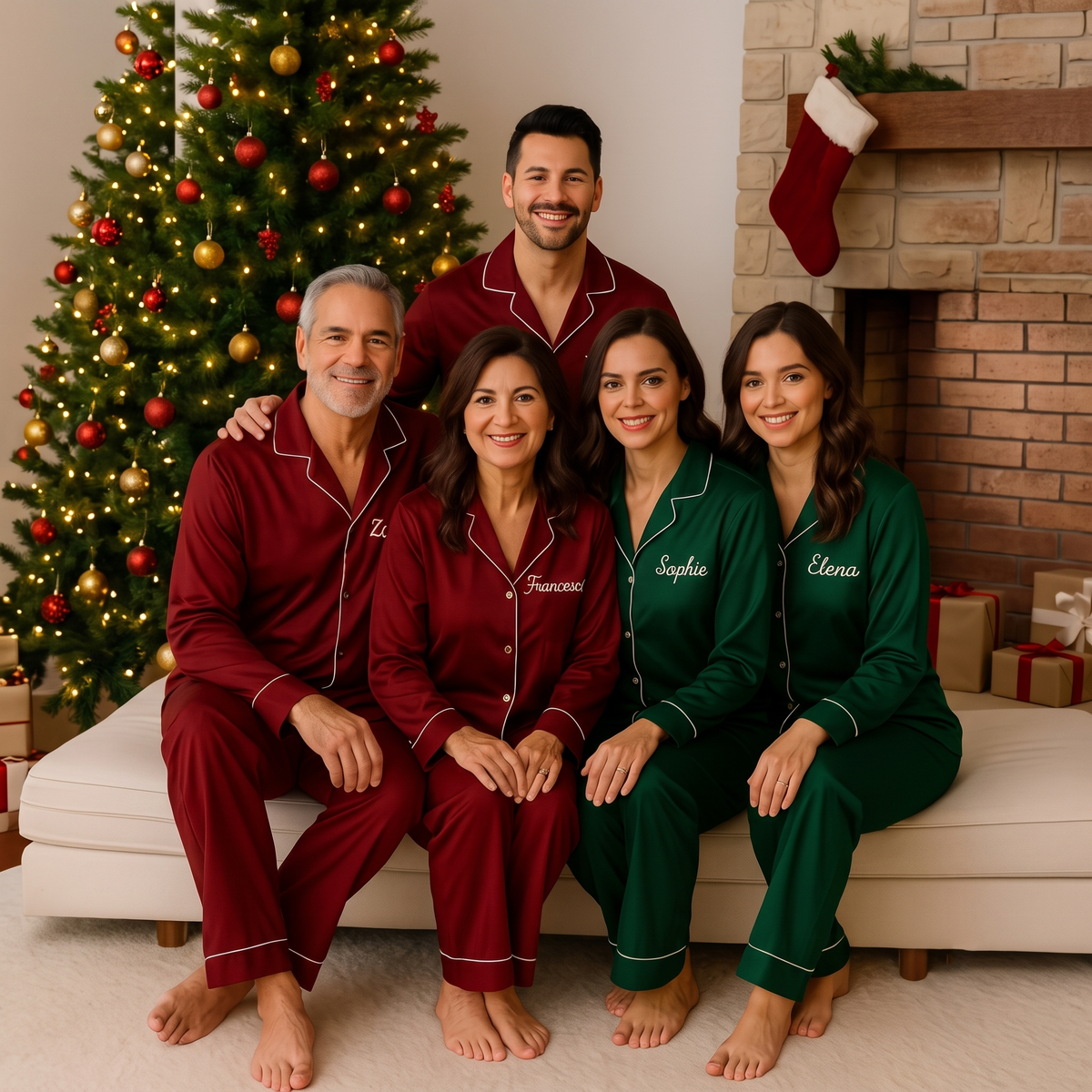 Personalized Family Christmas Matching Satin Pajamas, Custom Name Holiday Sleepwear, Christmas Gift For Family 686314 WFD