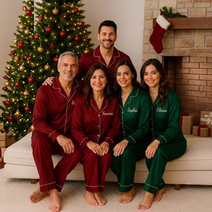 Personalized Family Christmas Matching Satin Pajamas, Custom Name Holiday Sleepwear, Christmas Gift For Family 686314 WFD
