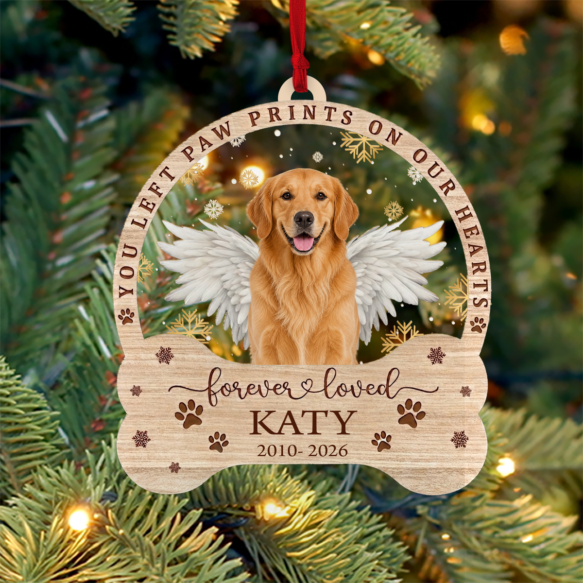 Custom Dog Photo Memorial Wooden Ornament, Forever Loved Dog Ornament, Christmas Tree Keepsake 685998