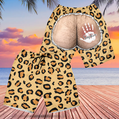 Funny Fake Butt Beach Shorts, Custom Name Men’s Swim Trunks, Novelty Vacation Gift For Husband, Boyfriend 685646