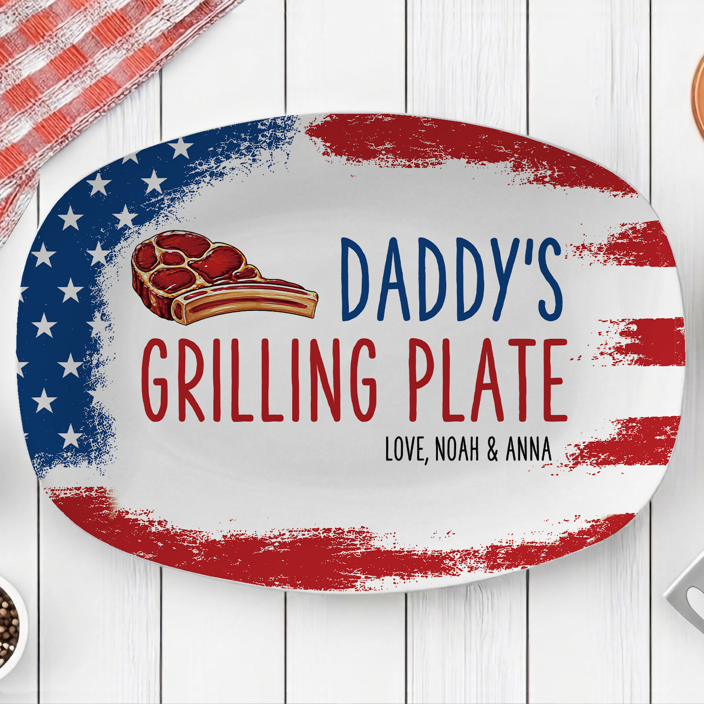 Personalized Daddy’s Grilling Plate, Custom Name BBQ Serving Tray Platter, 4th Of July Gift For Family 685222