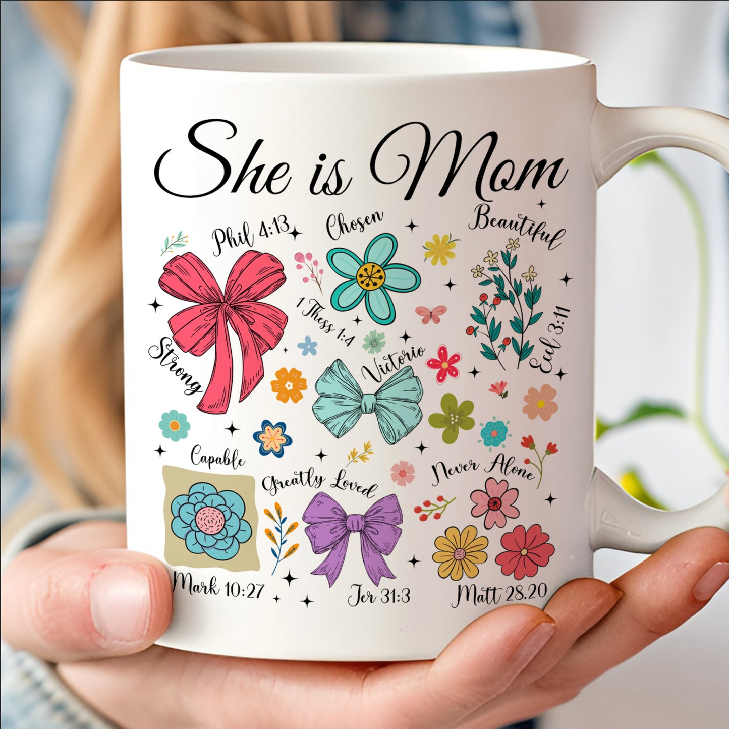 She Is Mom Christian Mug – Bible Verse Floral Mug for Faithful Moms, Religious Coquette Mother’s Day Gift 682152