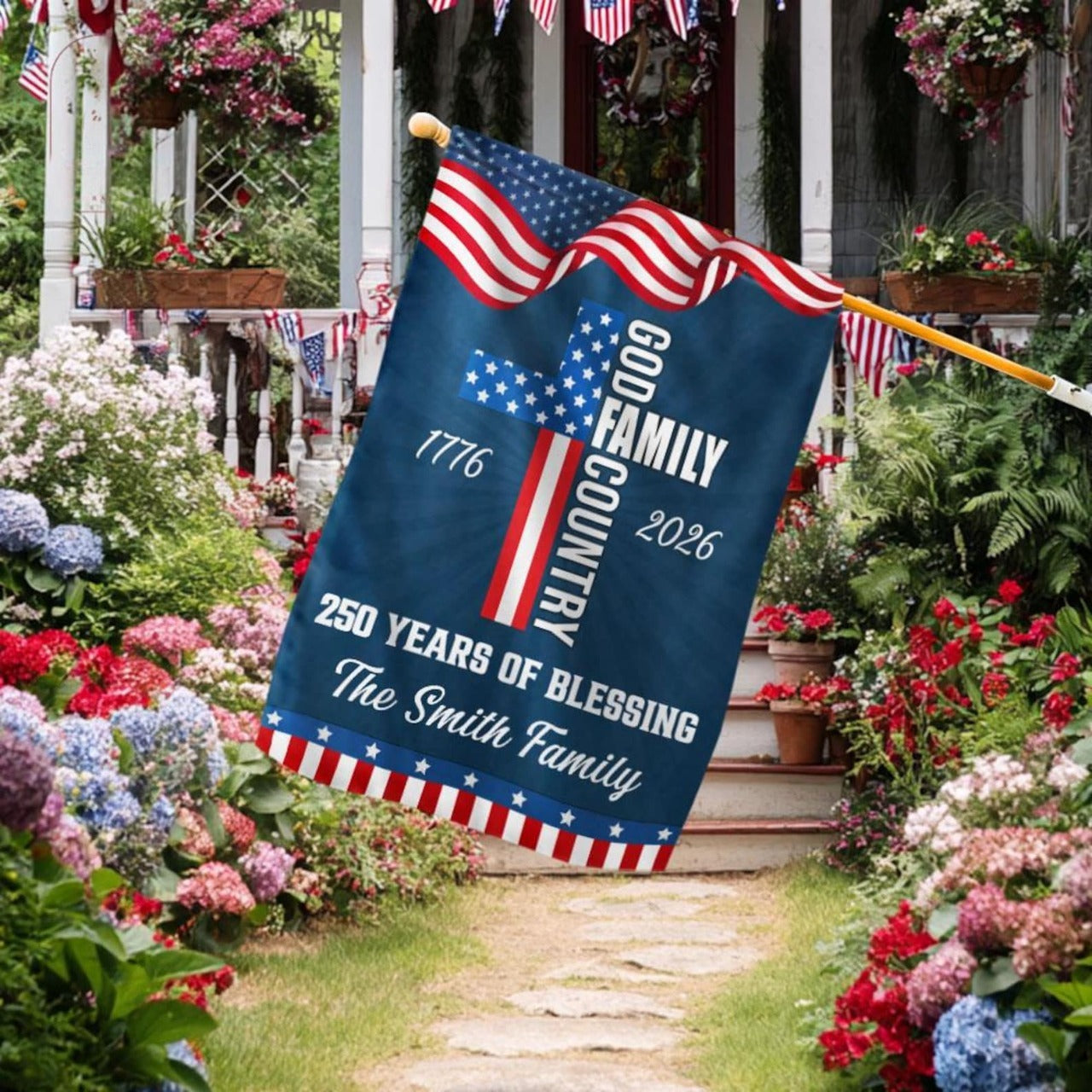 Custom Family Name America 250 Years Of Blessing House Flag | Patriotic 4th Of July Decor 685266
