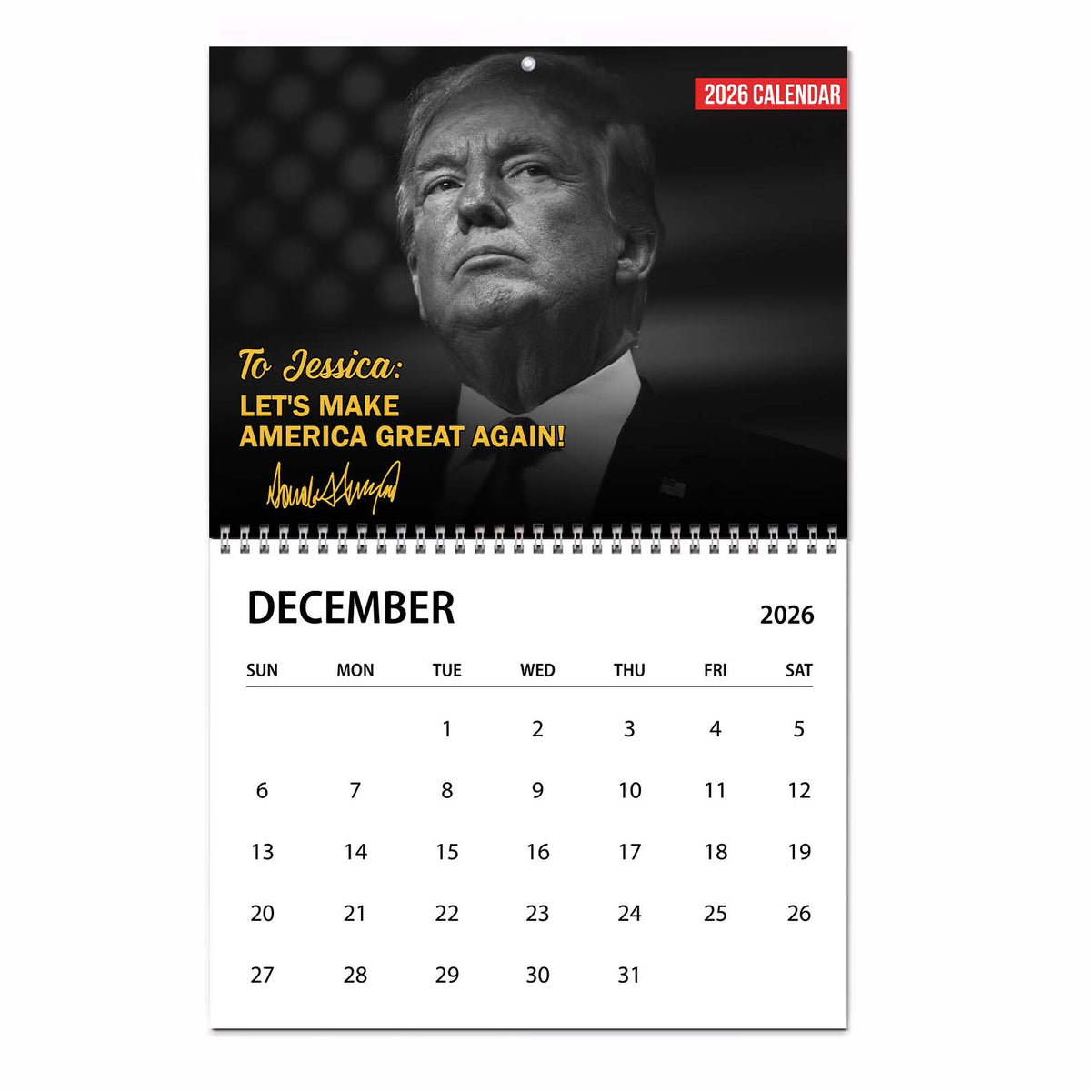 President Donald Trump Autographed Calendar 2026 | Personalized Custom Name and Text Wall Calendar 683365 - GOP