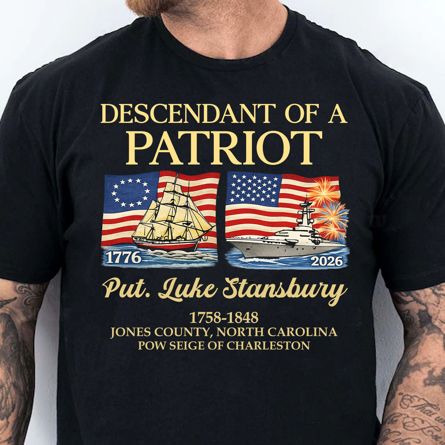 Custom Name Descendant Of A Patriot Dark Shirt | Patriotic Tee Gift For 250 Years Anniversary 684614