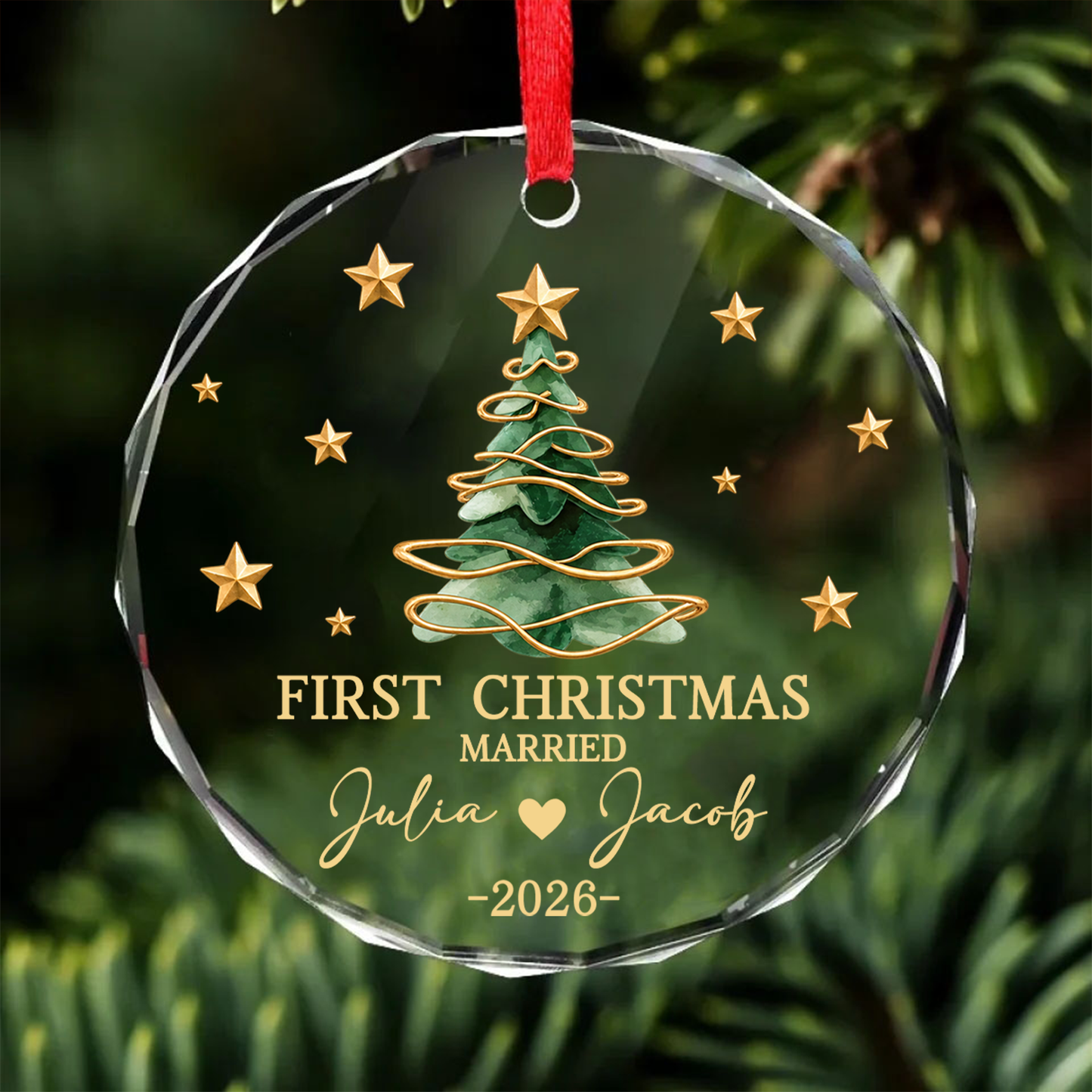 Personalized First Christmas Married Glass Ornament, Custom Christmas Keepsake, Wedding Gift For Couple 685939