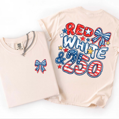 USA 250th Anniversary Pocket & Back Bright Shirt, Vintage Red White & 250 Tee, Patriotic 4th Of July Gift 685419