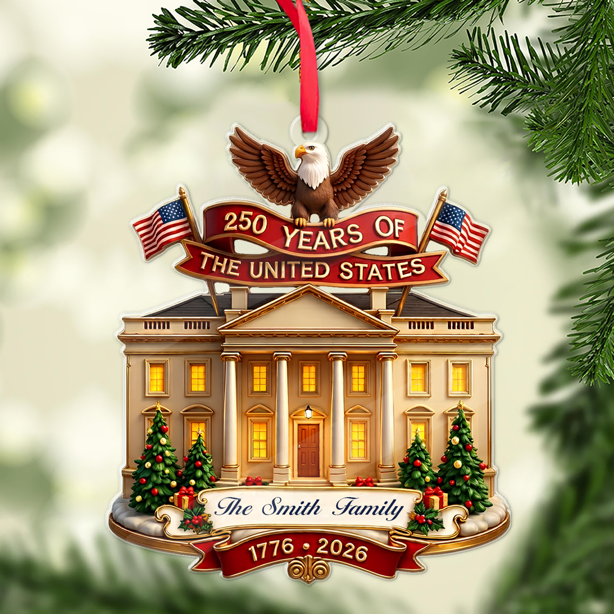 Personalized USA 250th Anniversary Acrylic Ornament, Custom Name Christmas Keepsake Gift 686451