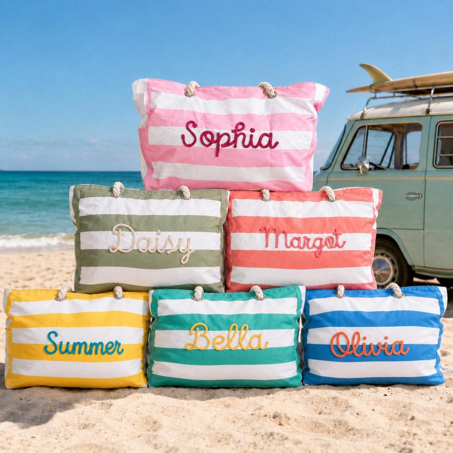 Custom Name Beach Bag With Zipper | Personalized Waterproof Pool Tote | Embroidered Girls Trip Bag | Summer Vacation Gift 685502