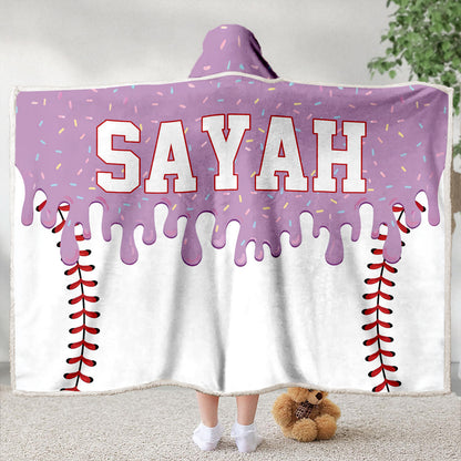 Personalized Baseball Drip Hooded Blanket, Custom Name & Number Ice Cream Drip Baseball Blanket 686375
