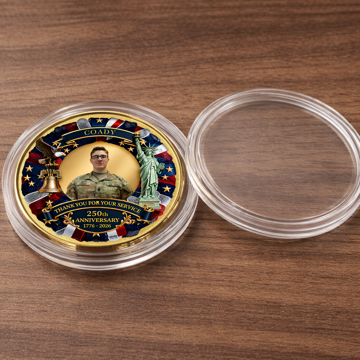 Custom Photo Thank You For Your Service Coin, Patriotic 250 Years USA Commemorative Gift 685031