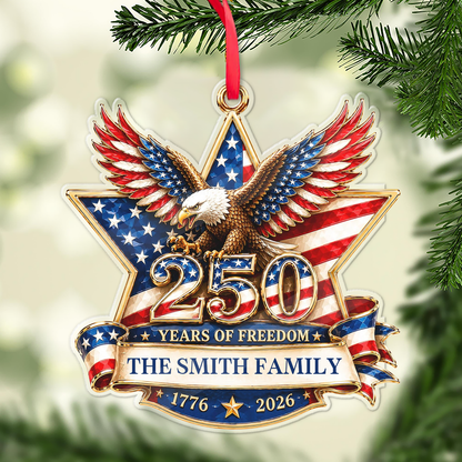 Personalized USA 250 Years Of Freedom Acrylic Ornament, 1776-2026 Patriotic Eagle Star Christmas Tree Decor 685909
