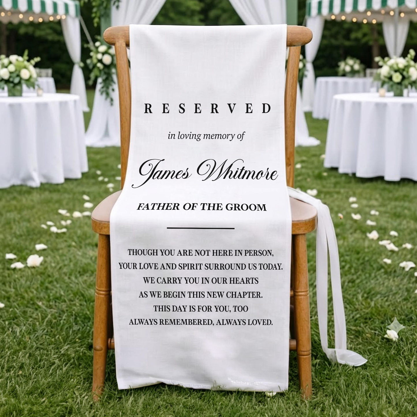 Personalized Memorial Wedding Chair Sign | Custom Name Reserved Banner For Loved Ones | Wedding Aisle Decor 685603