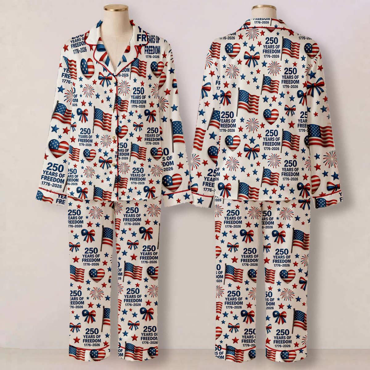 250 Years Of Freedom Satin Pajamas, Patriotic 250th Anniversary Sleepwear, Christmas Gift For Family 686319