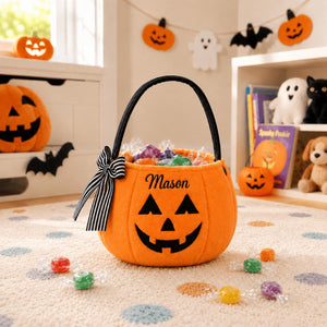 Personalized Halloween Candy Bucket, Custom Embroidered Plush Pumpkin Trick Or Treat Basket 686159 WFD
