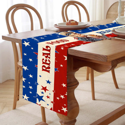 Real Food Real Beer Table Runner | Trump Retro Kissing Beer 4th Of July | Independence Day Table Runner For Kitchen 682330 - GOP