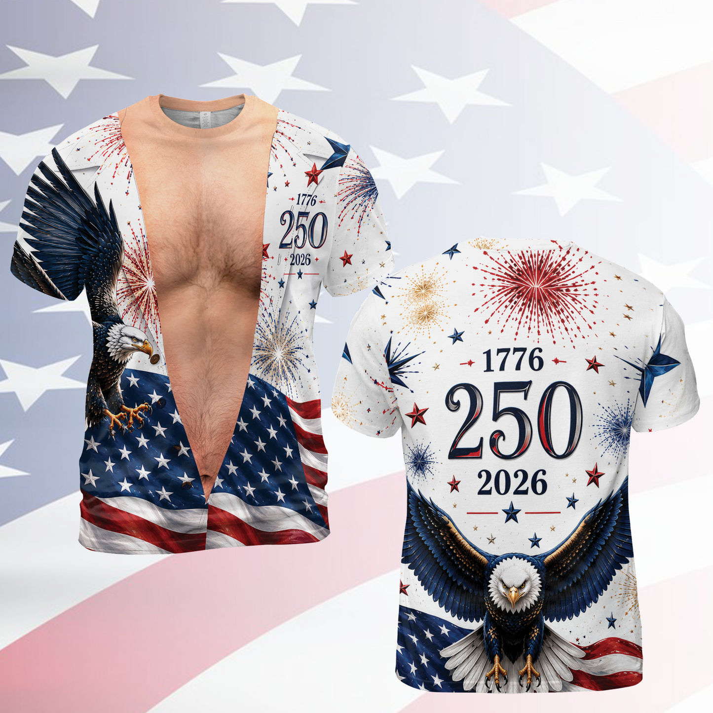 Personalized USA 250th Anniversary AOP Shirt, Vintage Patriotic Button Shirt, Funny Eagle Flag Tee 685593