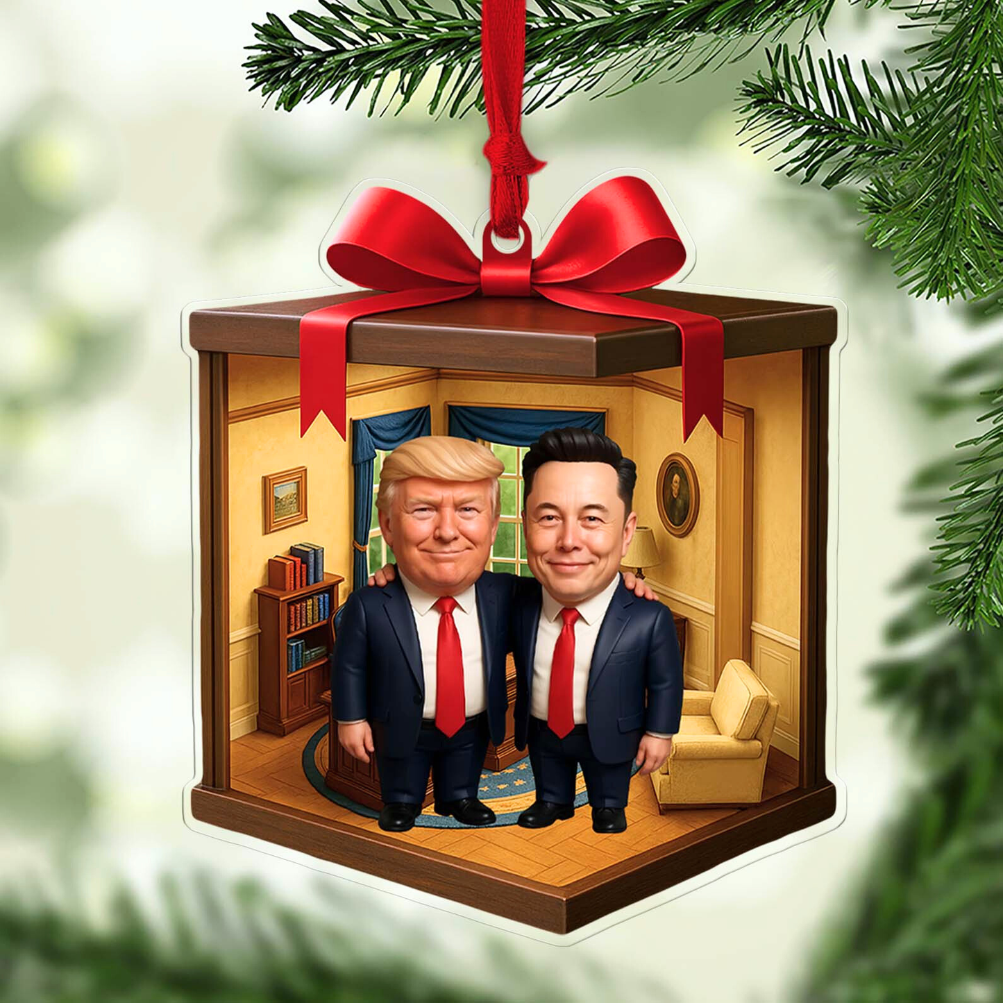Funny Trump and Elon Musk Oval Office 2D Acrylic Ornament | MAGA Isometric Decoration | Political Humor Gift 683492 - GOP