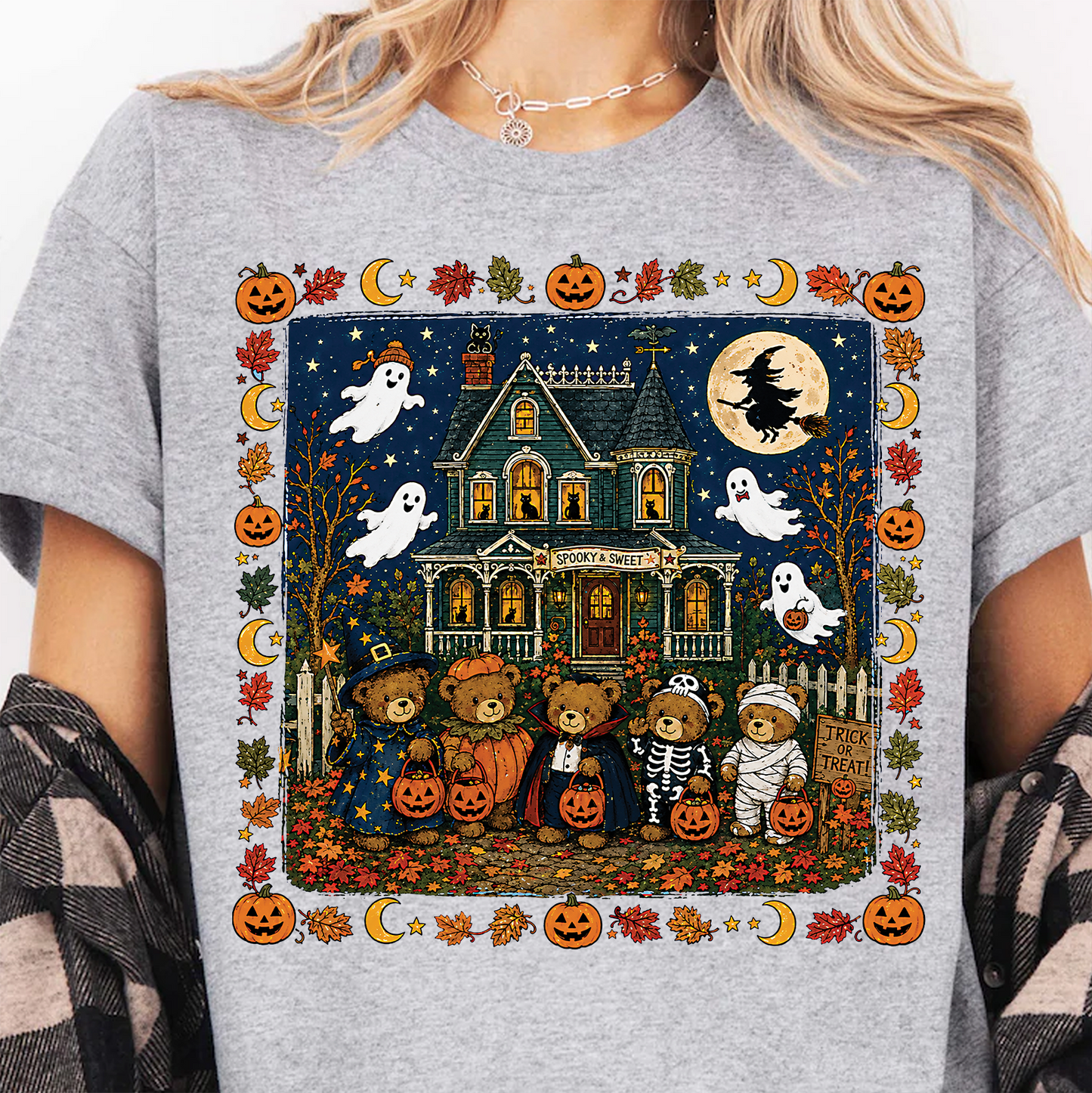 Vintage 90s Nostalgic Bears Halloween Graphic Bright Shirt, Retro Spooky Season Tee 685613