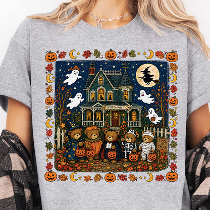 Vintage 90s Nostalgic Bears Halloween Graphic Bright Shirt, Retro Spooky Season Tee 685613