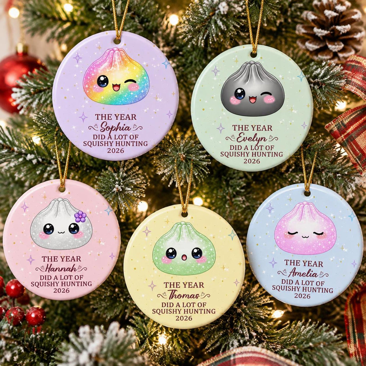 Personalized Cute Dumpling Squishy Hunter Ceramic Ornament, Custom Name Funny Kids Ornament, Christmas Keepsake Gift 686291 WFD