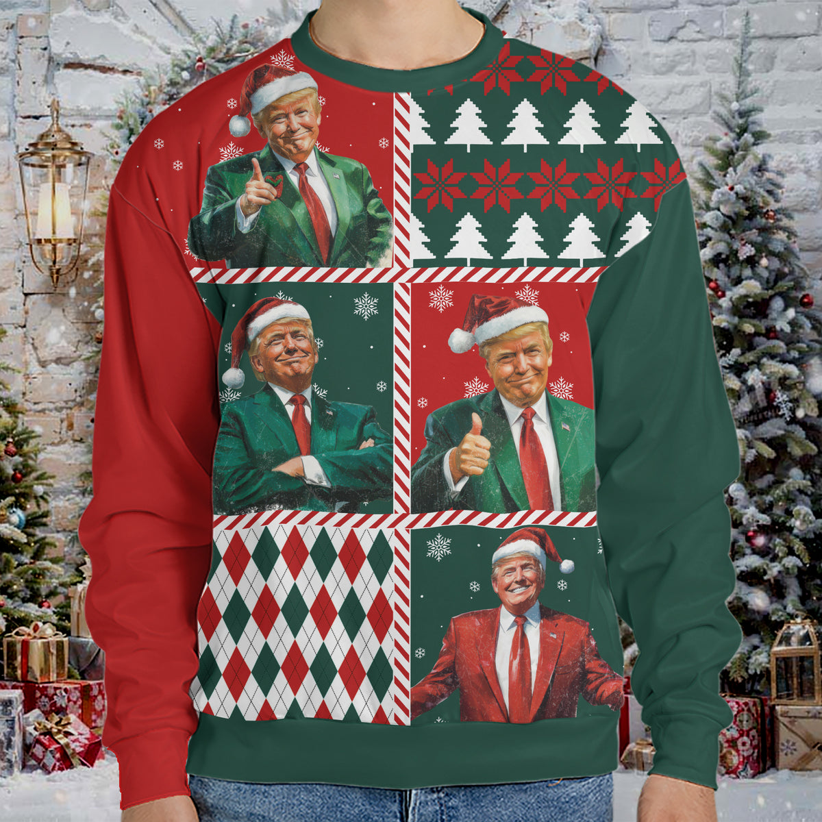 Jolly Trump Christmas Ugly Sweater, Funny Trump Santa Christmas All-Over-Printed Sweatshirt 683469 - GOP