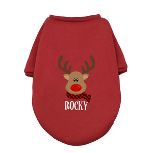 Personalized Christmas Deer Pet Name Dog Hoodies, Custom Name Dog Clothes, Clothes for Small Medium Large Dogs T1673