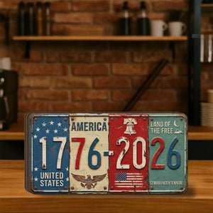 USA 250th Anniversary Block Sign | Rustic License Plate Art 1776-2026 Semiquincentennial Decor | 250 Years Of America 684519
