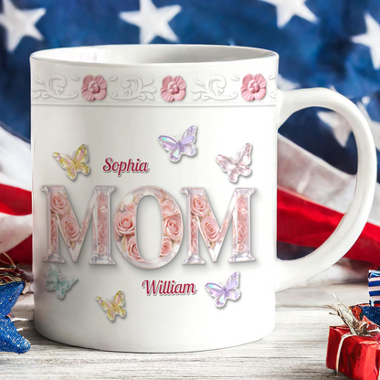 Personalized Mom Mug With Kid's Names | Mother's Day Present White Mug Accent Mug | Floral Coffee Cup Gift For Mom 684589