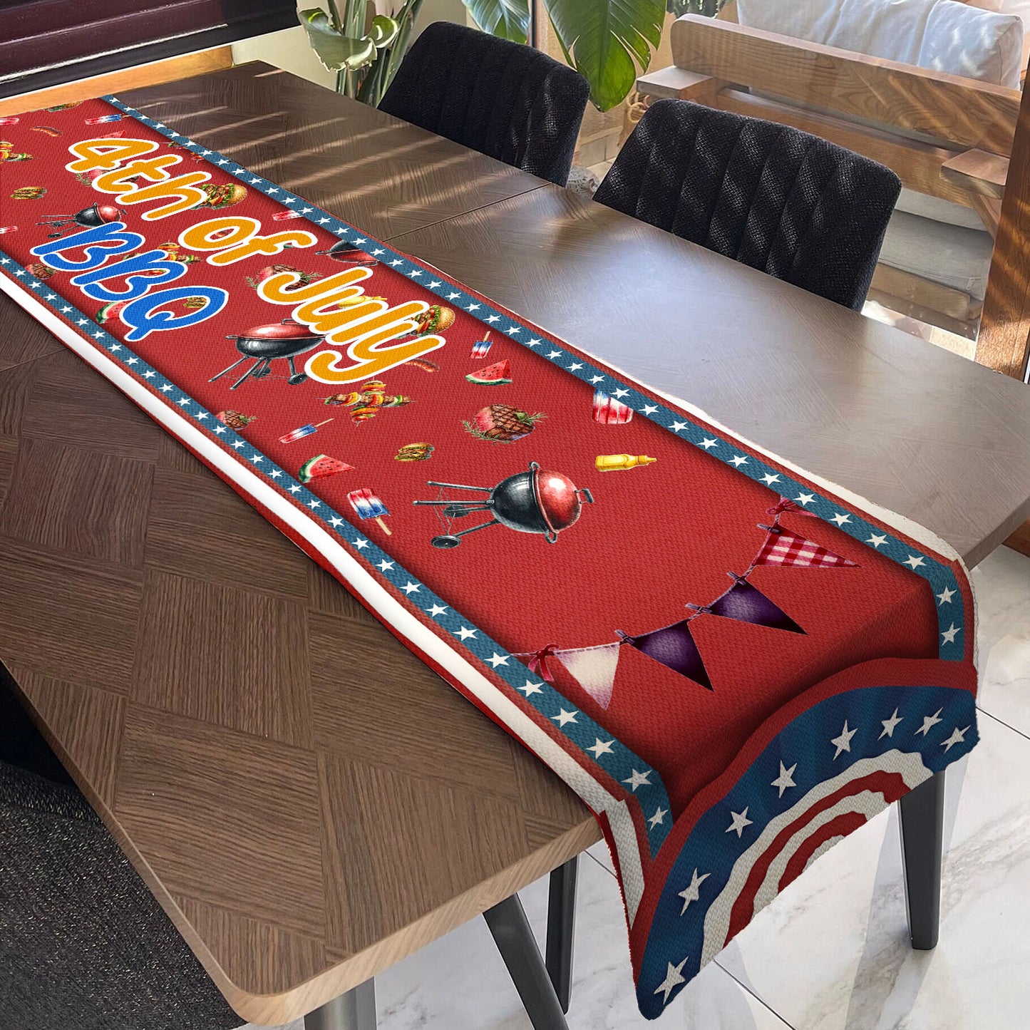 BBQ 4th of July Table Runner | Patriotic American Independence Day | Trump 4th Of July Table Runner For Kitchen 682359 - GOP