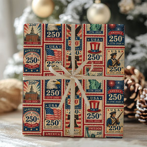 USA 250th Anniversary Wrapping Paper, 1776-2026 Patriotic Gift Wrap, Christmas Decor Gift 686223