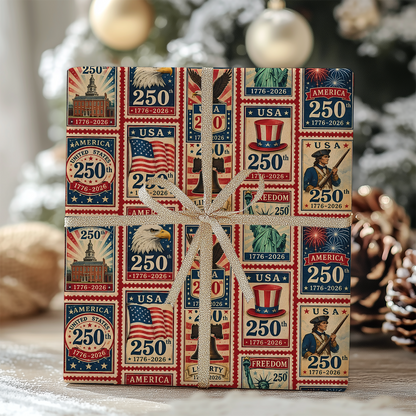 USA 250th Anniversary Wrapping Paper, 1776-2026 Patriotic Gift Wrap, Christmas Decor Gift 686223