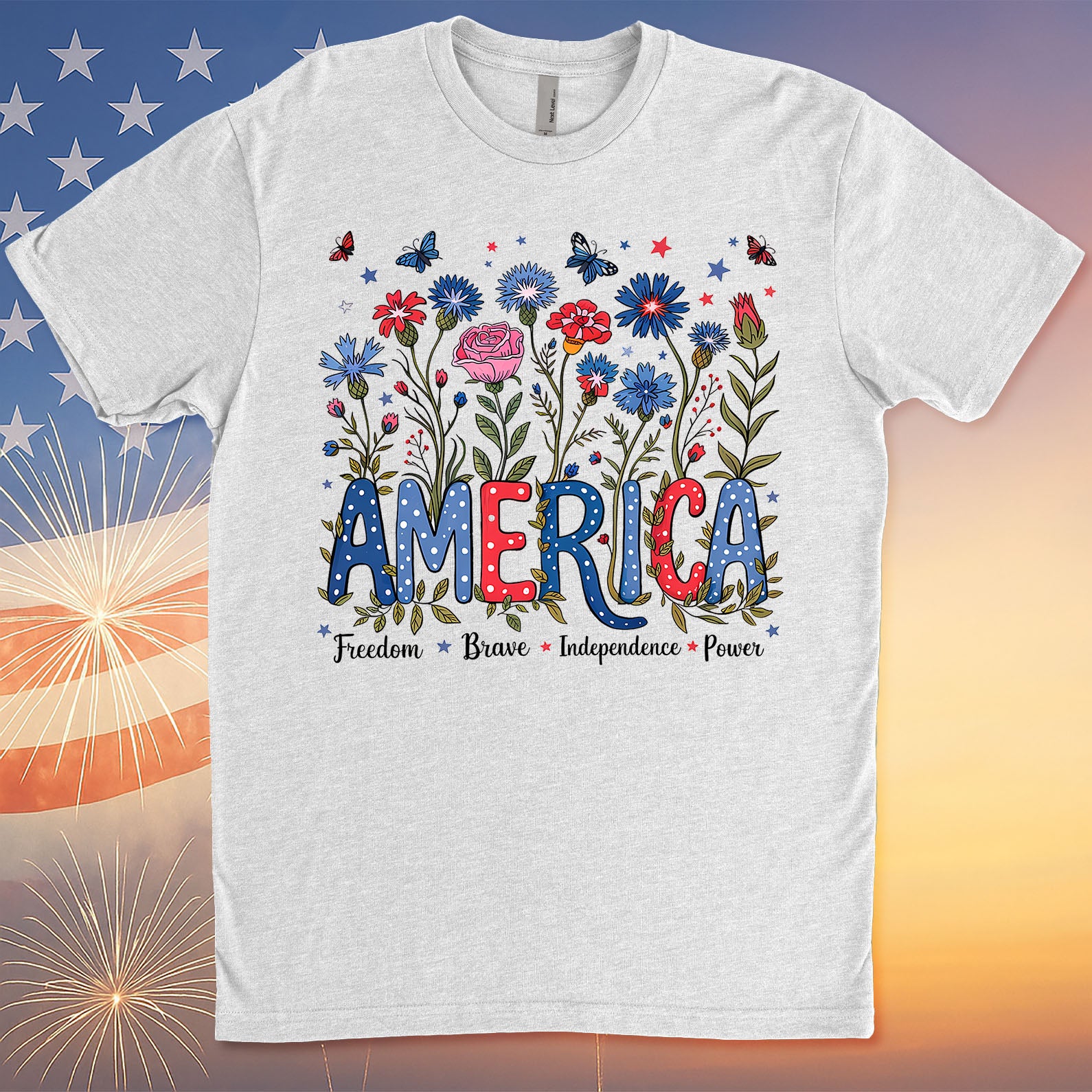 Floral America Shirt | 4th Of July T-Shirt | Freedom Brave Independence Power Tee | Patriotic Shirt | Independence Day Shirt 682315