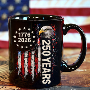 250 Years Patriotic Eagle Black Mug, 1776-2026 US Flag Coffee Mug, 4th of July Independence Day Gift 684749