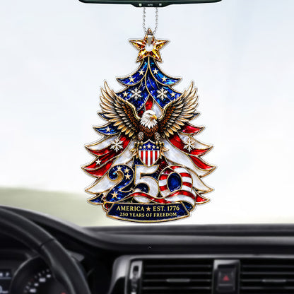 USA 250 Years Of Freedom Car Ornament, America EST. 1776 Bald Eagle Patriotic Christmas Ornament 685789