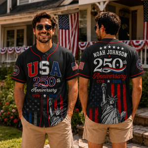 Black USA 250th Anniversary Baseball Jersey, Personalized 1776-2026 Jersey, Patriotic 4th Of July Shirt 685244