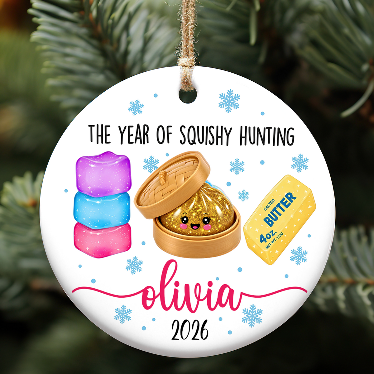 Personalized Squishy Christmas Ceramic Ornament, Custom Name Dumpling Squishy Ornament, Christmas Keepsake Gift 686337
