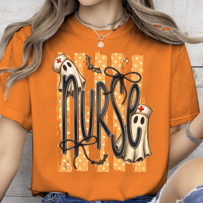 Cute Ghost Nurse Graphic Bright Shirt, Spooky Season Tee, Gift For Halloween 685846