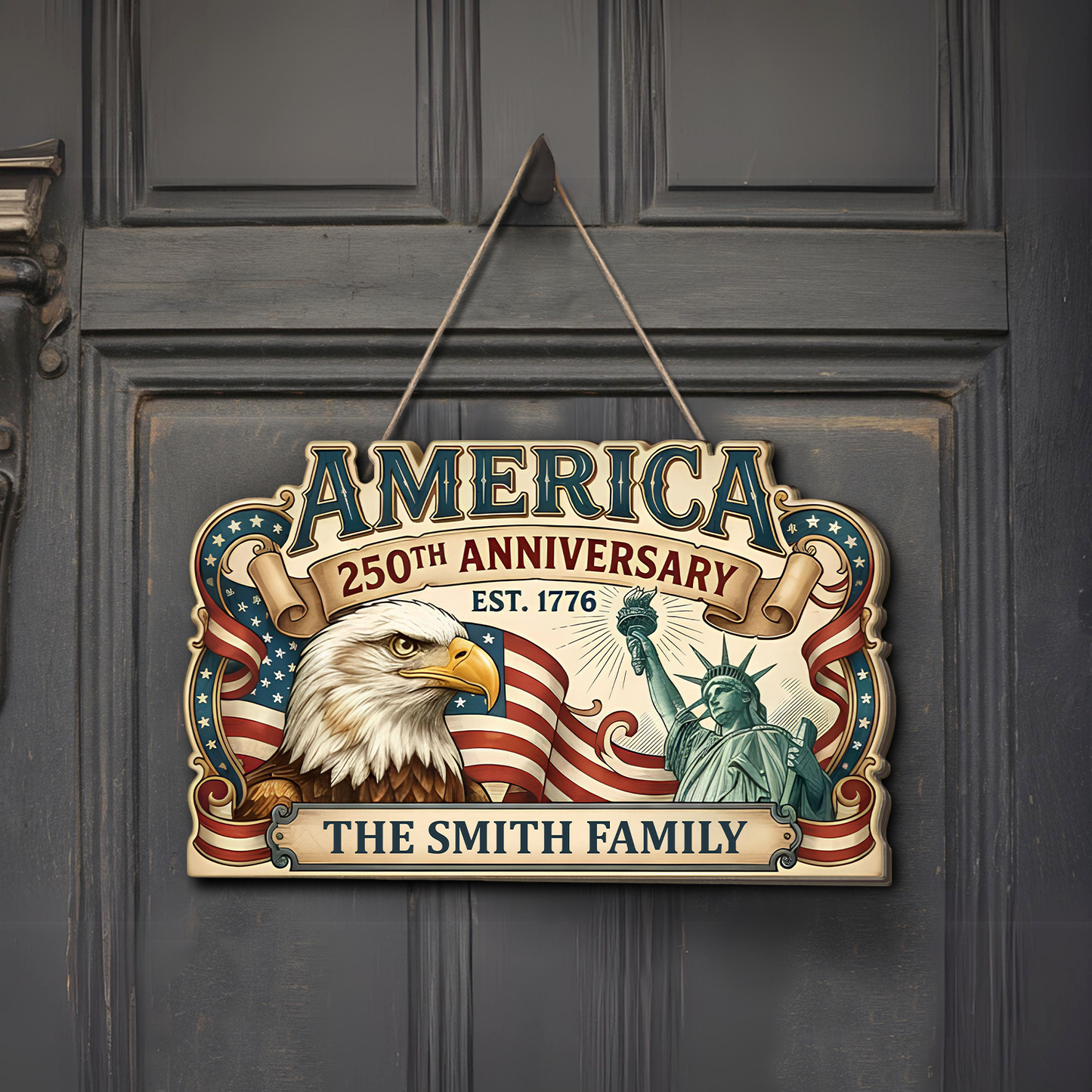 Personalized America 250 Years Anniversary Wooden Sign | Patriotic Eagle Door Decor 684496