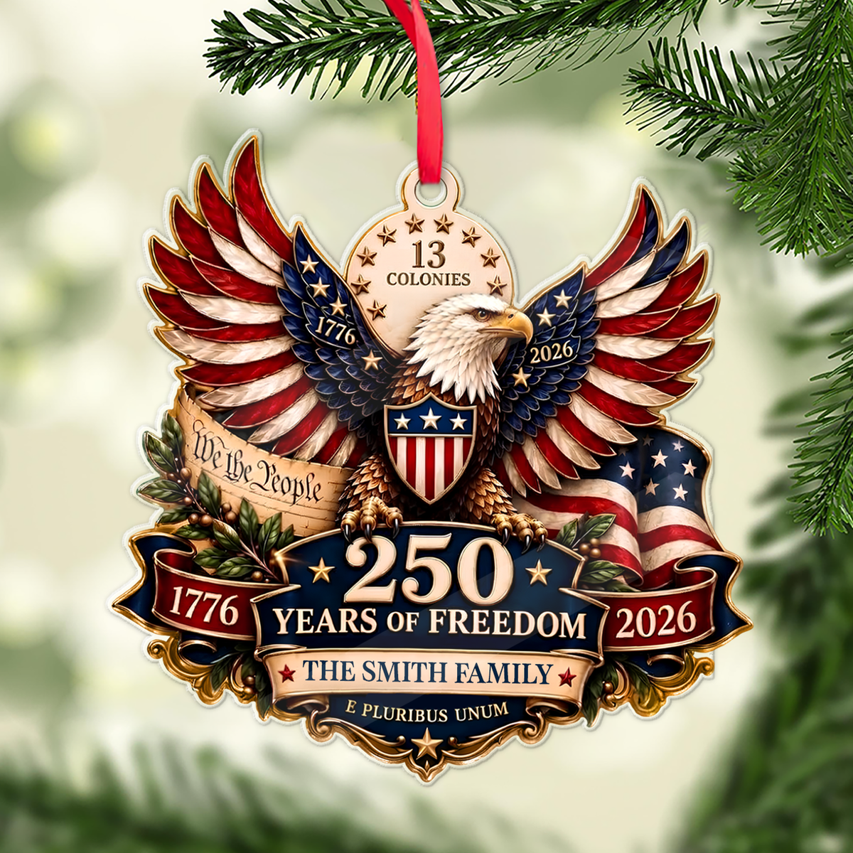 Personalized USA 250 Years Of Freedom Acrylic Ornament, Patriotic Christmas Tree Decoration 686457