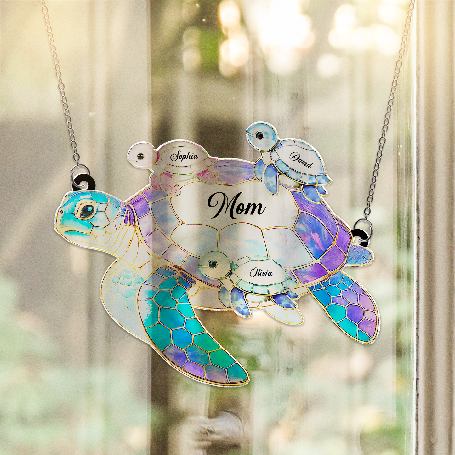 Personalized Sea Turtle Suncatcher Ornament | Custom Name Suncatcher Mother's Day Gift For Grandma Mom 684810