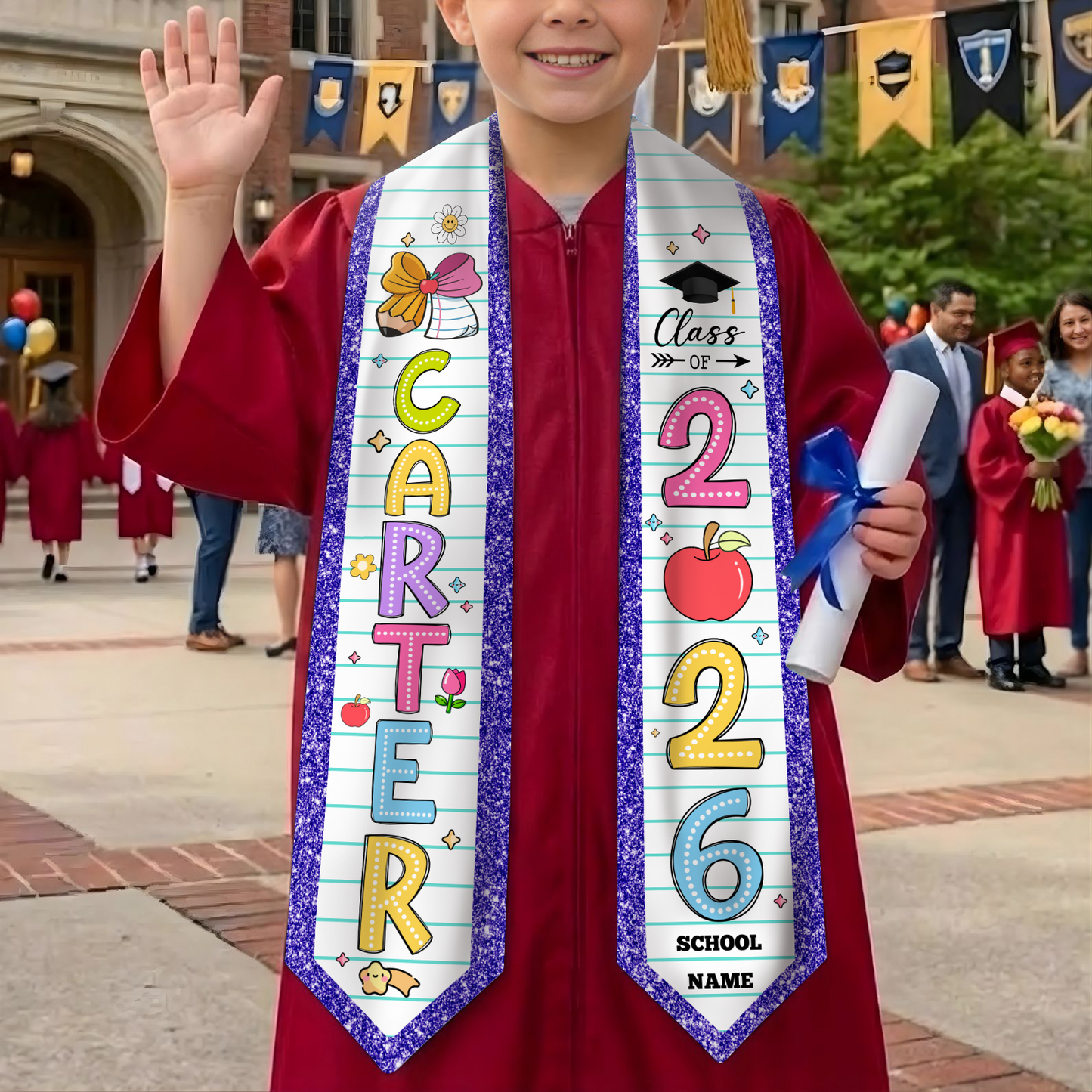 Personalized Kid Graduation Stole | Class Of 2026 Kindergarten Stoles Sash | Kids Graduation Gift, Preschool Graduation Stole 684682