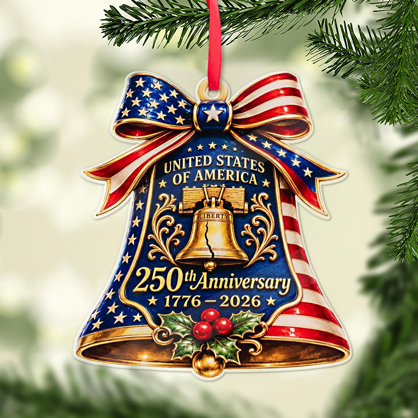 USA 250 Years Anniversary Acrylic Ornament, 1776-2026 Patriotic Liberty Bell Christmas Ornament 686113