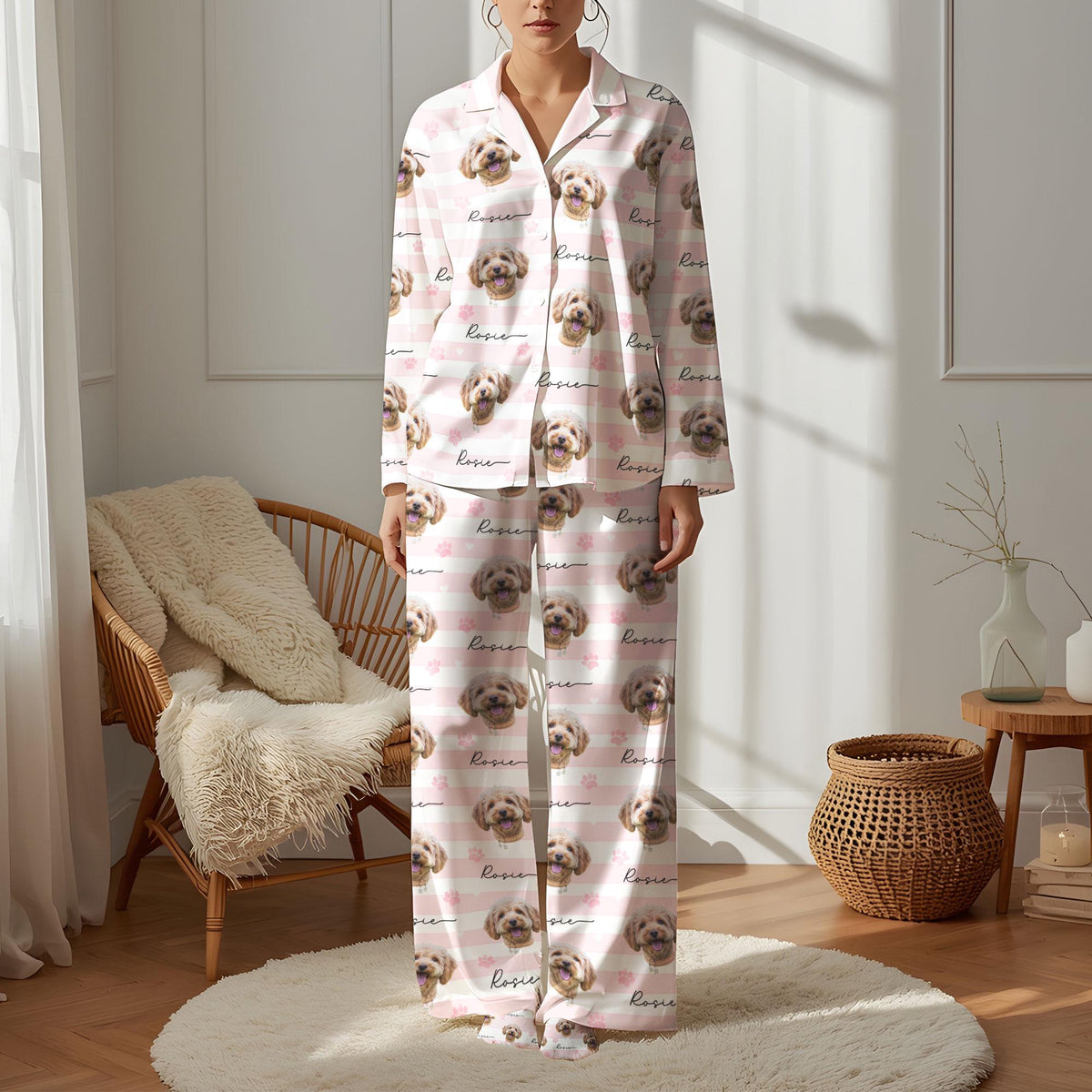 Custom Pet Photo Satin Pajamas, Personalized Pet Sleepwear, Cute Gift For Pet Lover 686315 WFD