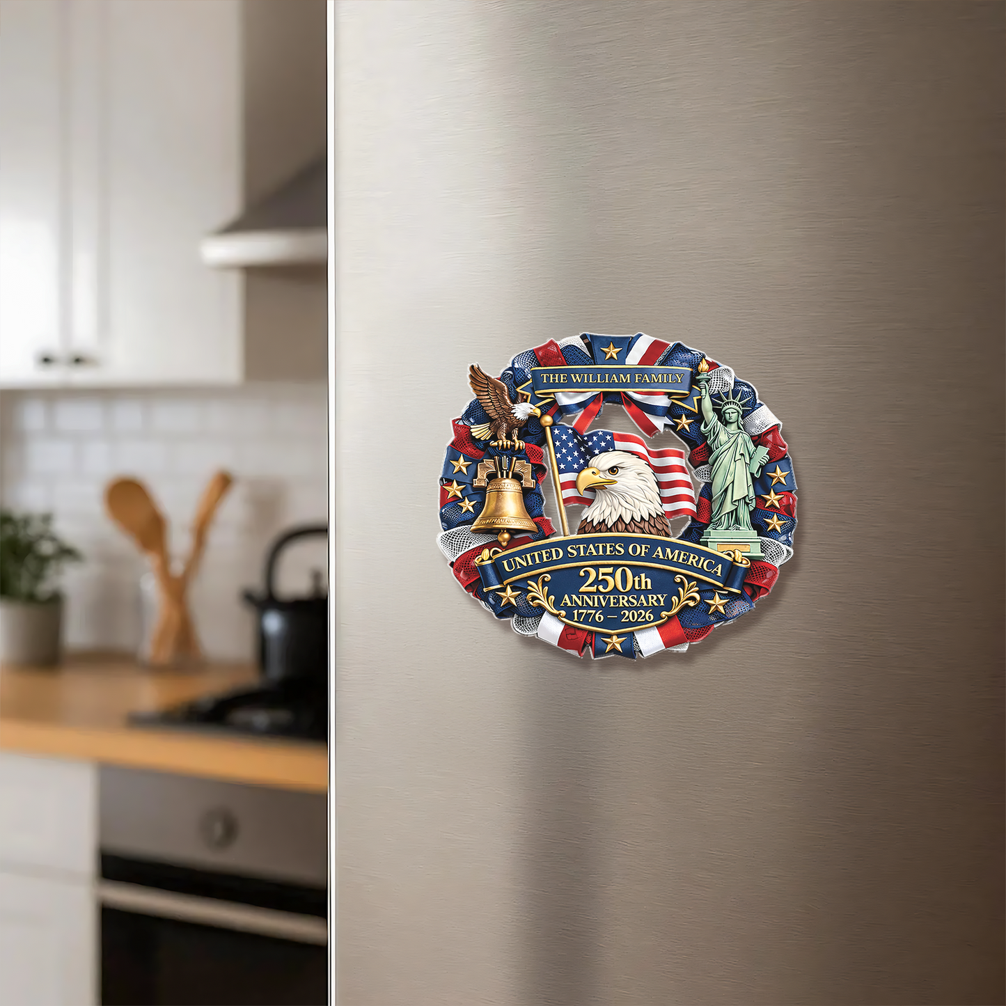 Personalized America 250 Years Anniversary Fridge Magnet | 1776-2026 Semiquincentennial Magnet | Patriotic Decor 684477