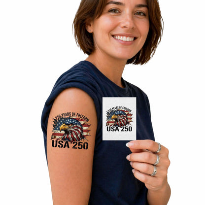 Personalized USA 250th Anniversary Temporary Tattoos | 250 Years Of Freedom Tattoos | Patriotic 4th Of July Tattoos 685267