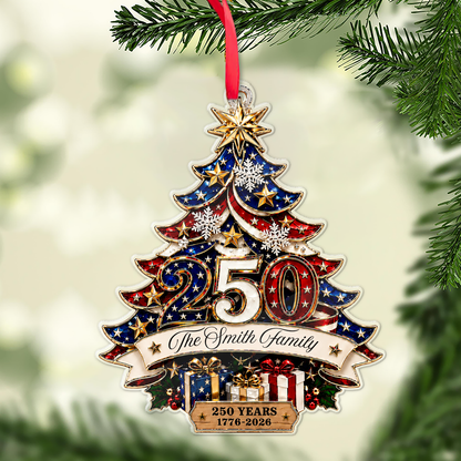 Personalized America 250th Anniversary Acrylic Ornament | Custom Name Patriotic Family Christmas Tree Decor 685752